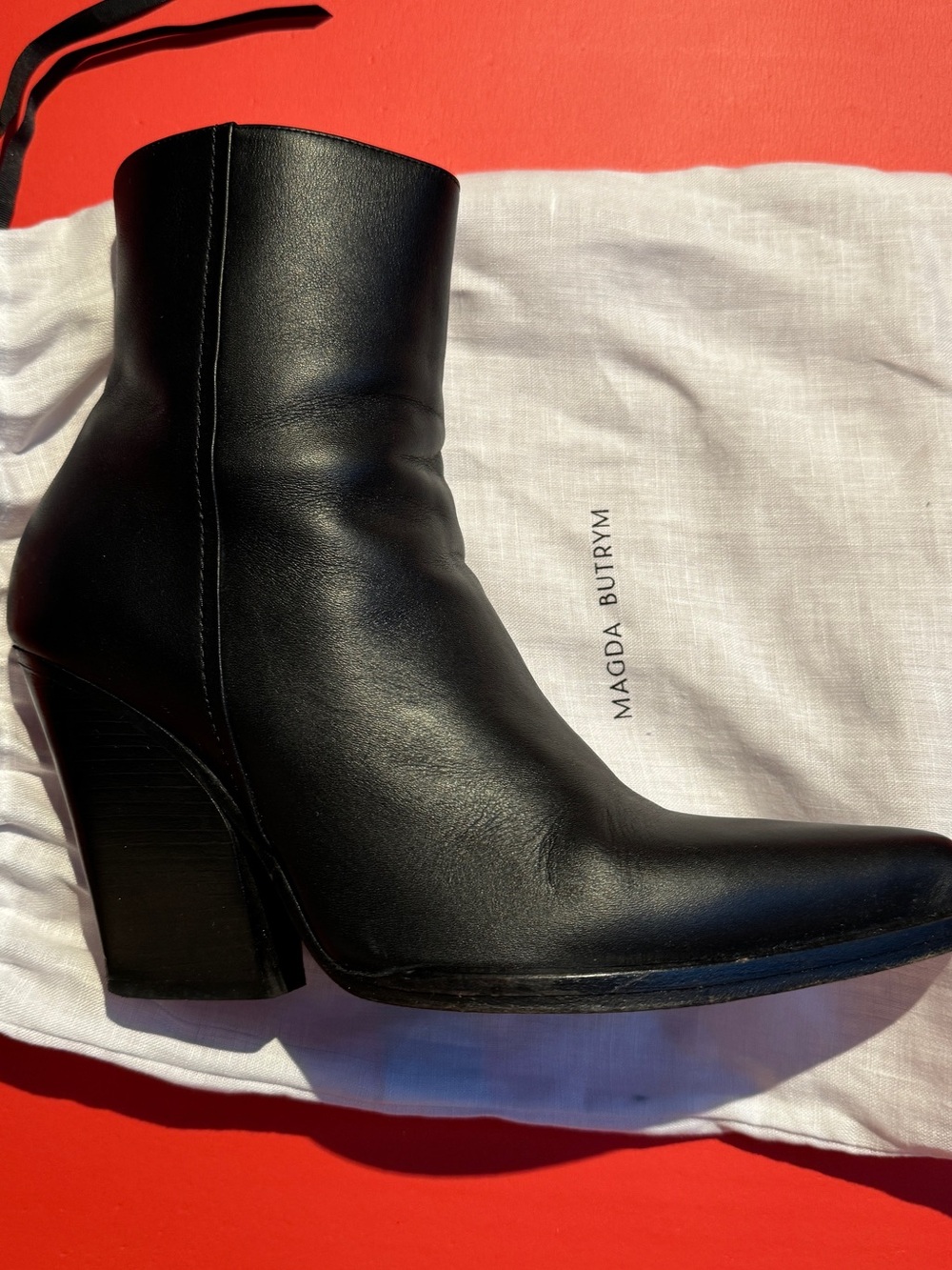 Magda Butrym Black Leather Block-Heel Ankle Boots EU38.5